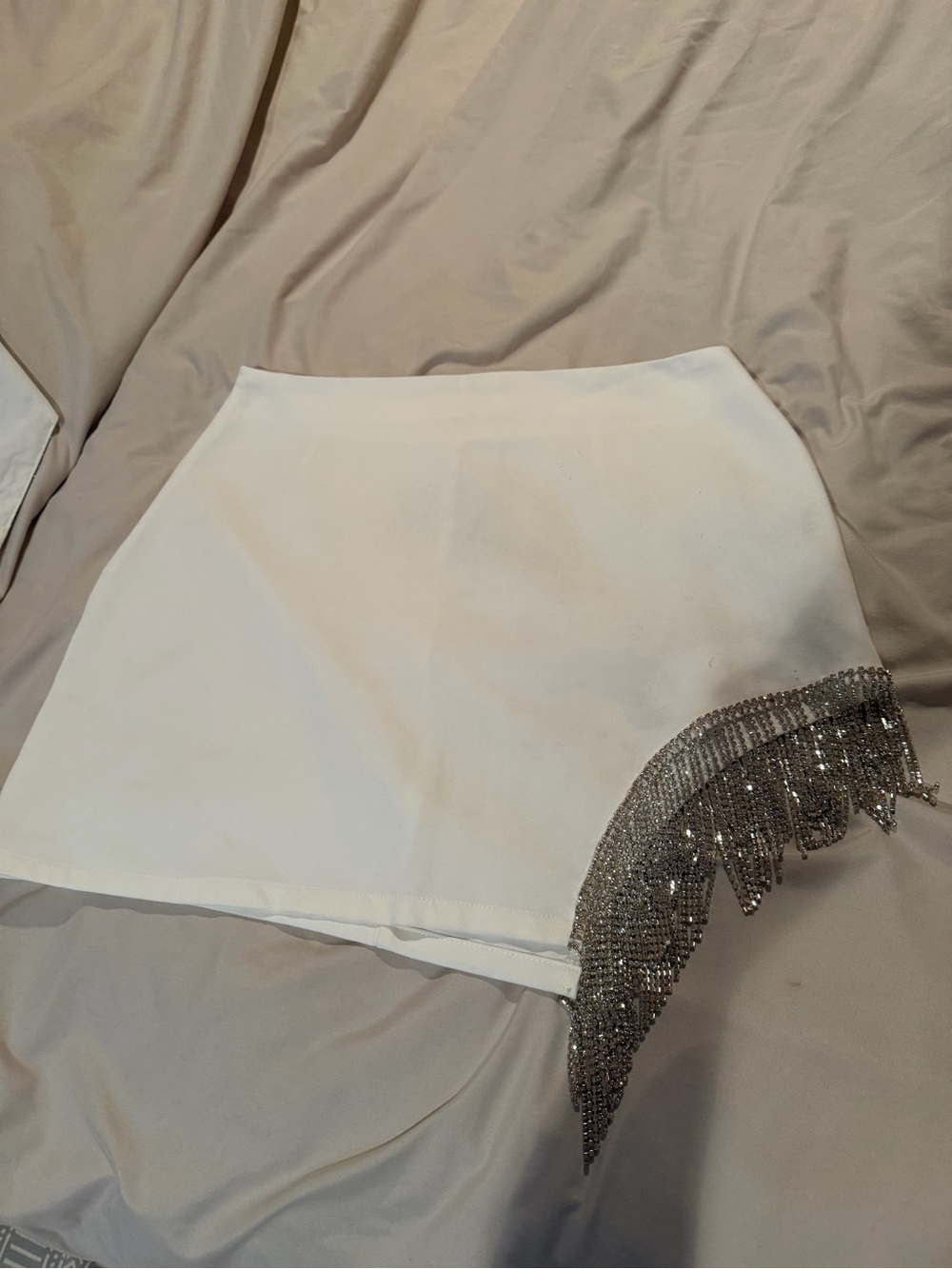 Main Strip White Maxi Skirt with Silver Fringe Detail